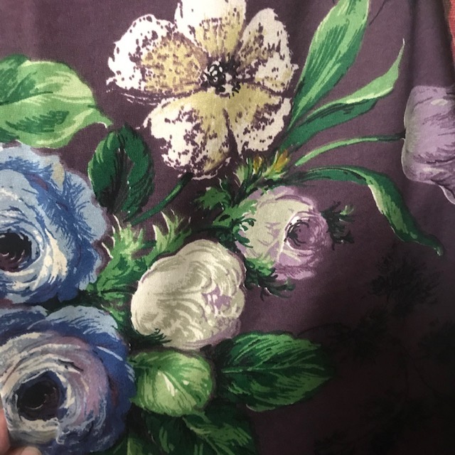 CURTAIN, Pair Vintage Purple Blue White Floral